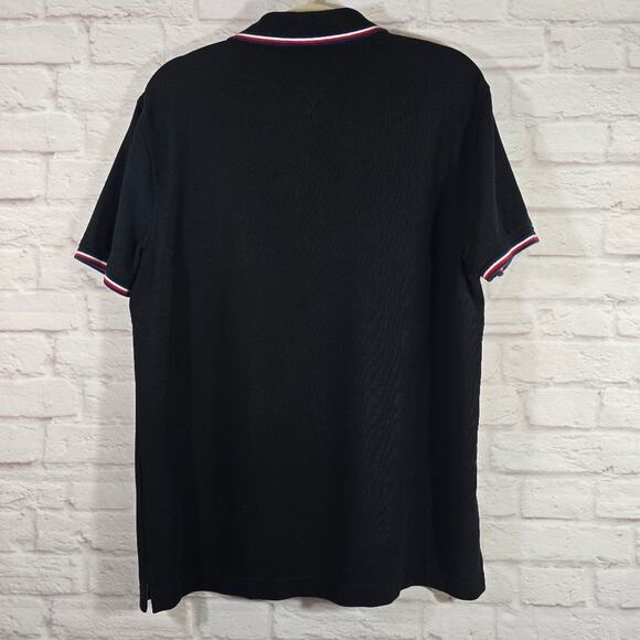 A Tommy Hilfiger Black Polo Shirt for Men Size L Short Sleeve Striped Sleeves - Picture 5 of 9